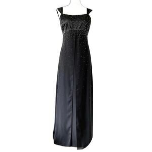 Vtg Cachet deadstock Gown Dress Black Maxi Sparkling Bead 8